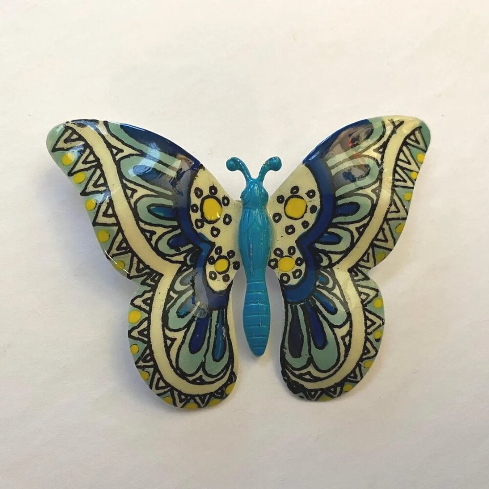 Vintage Enamel Butterfly Brooch Metal Jewelry Made in Germany